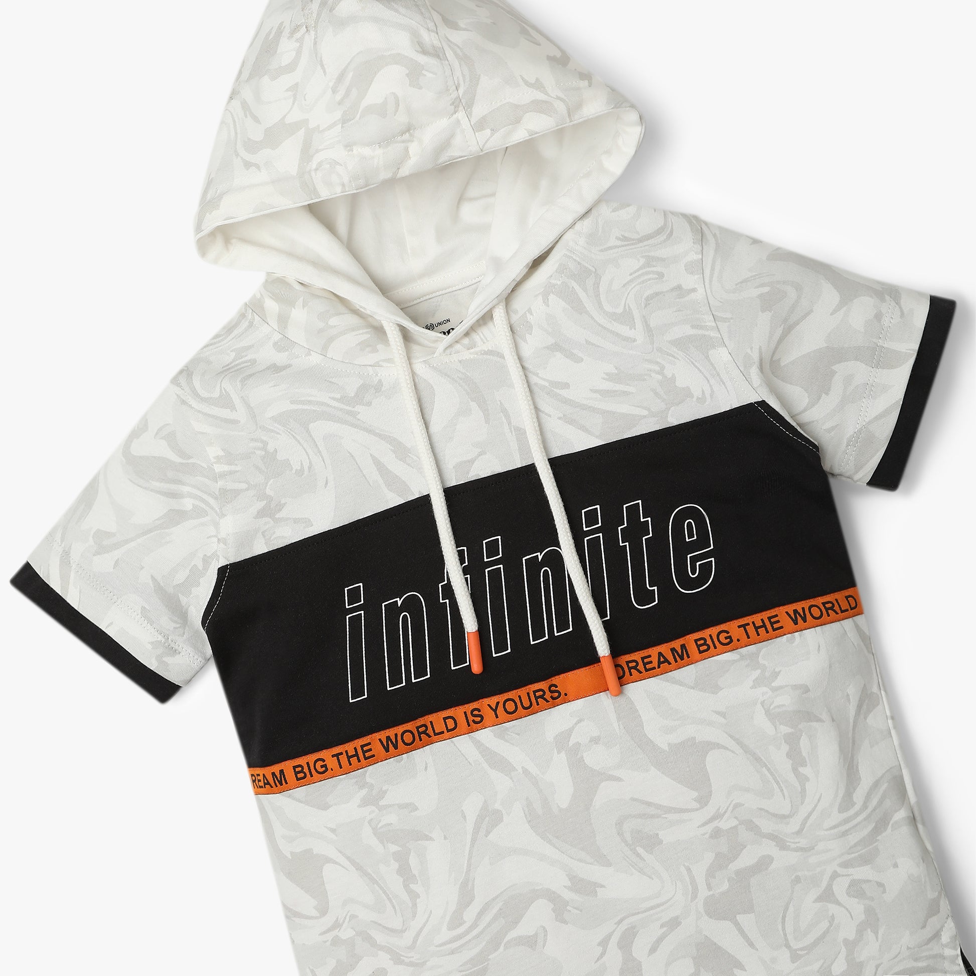 Boys Oversize Cut and Sew Hoodie Half Sleeve Infinite Print  T-Shirt