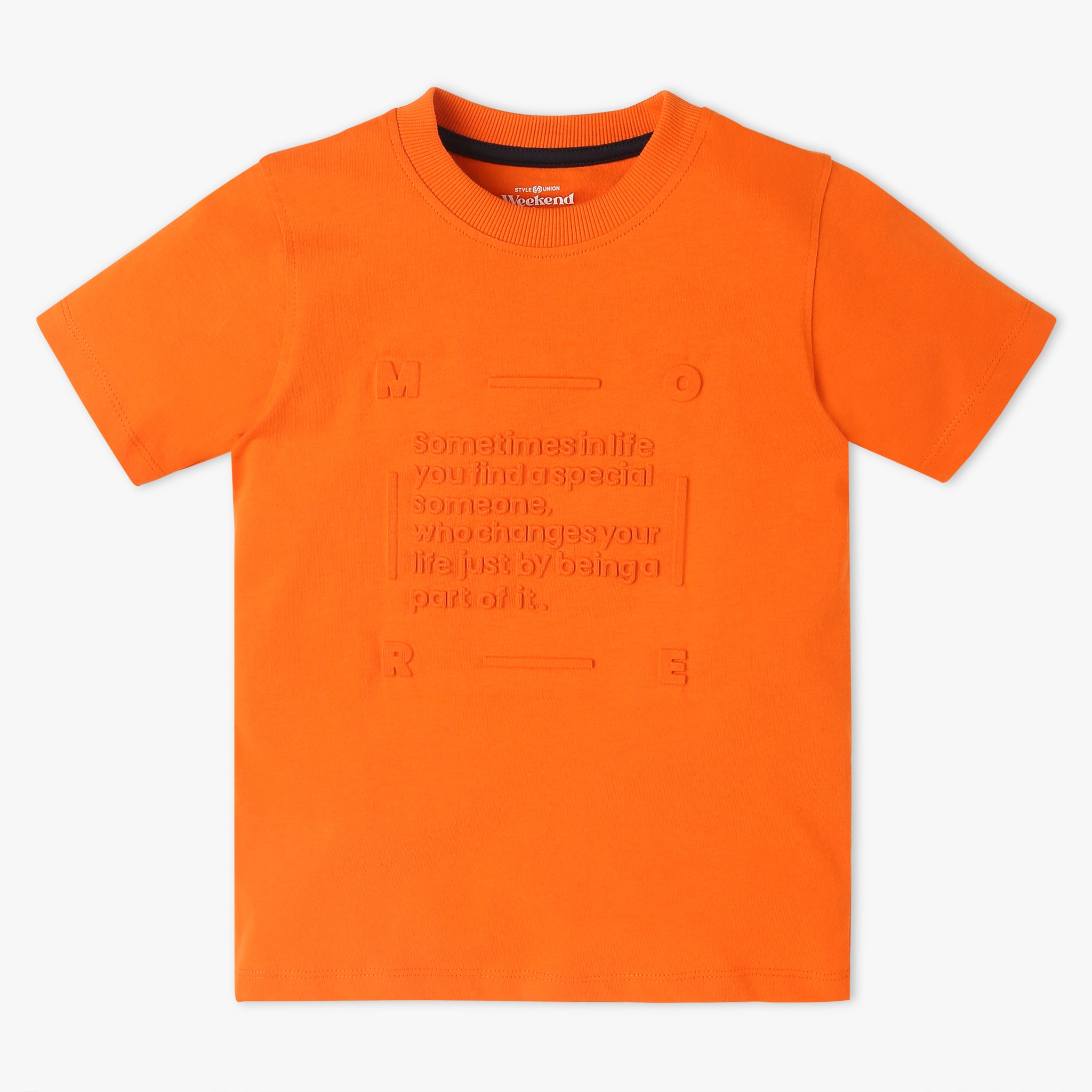 Boys Crew Neck Solid Weekend Embossed T-Shirt