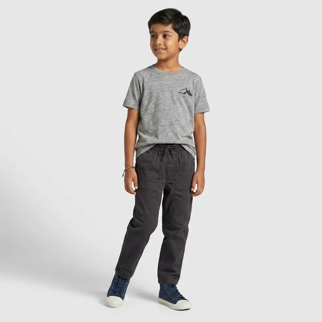 Boys Cotton Solid Mid Rise Trousers