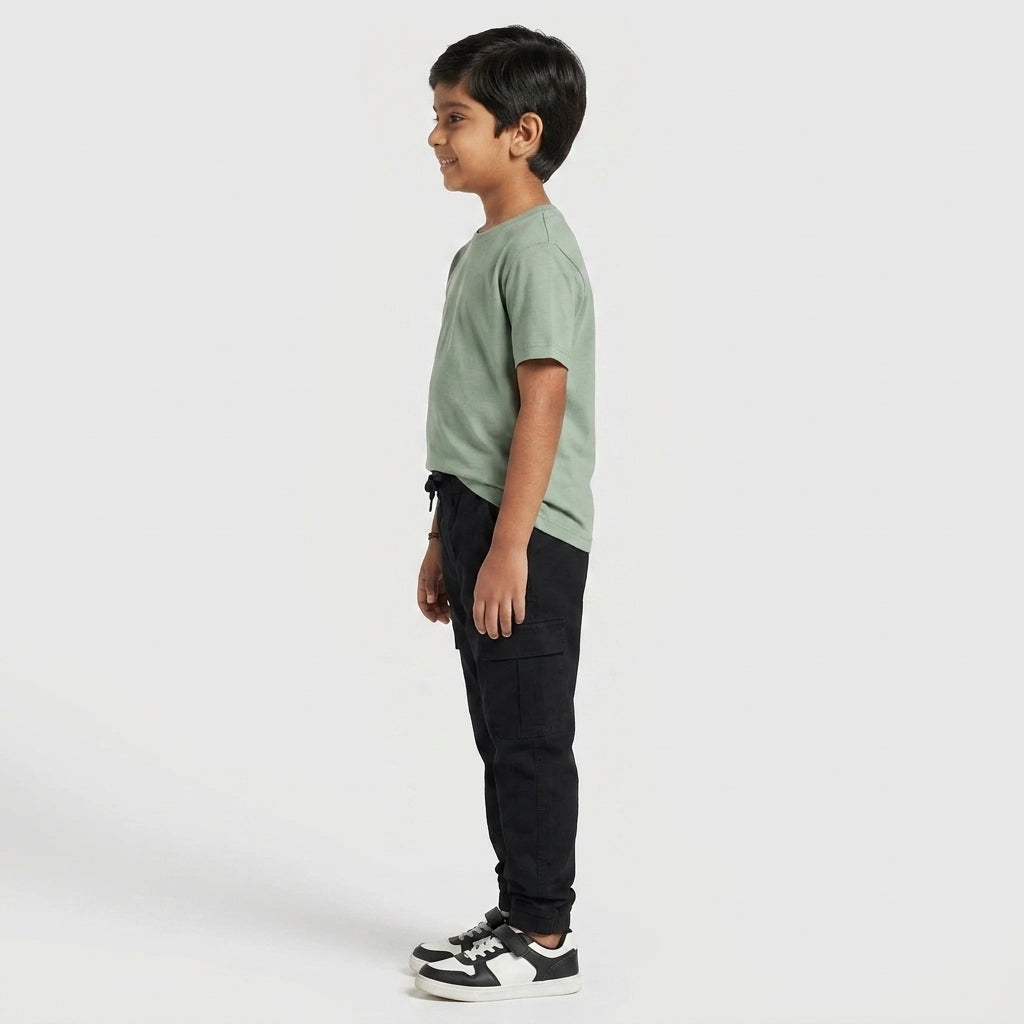 Boys Cotton Solid Mid Rise Joggers
