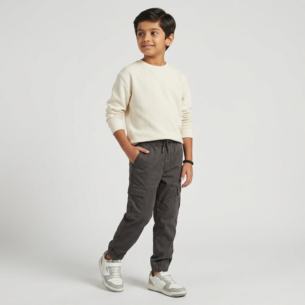Boys Cotton Solid Mid Rise Joggers