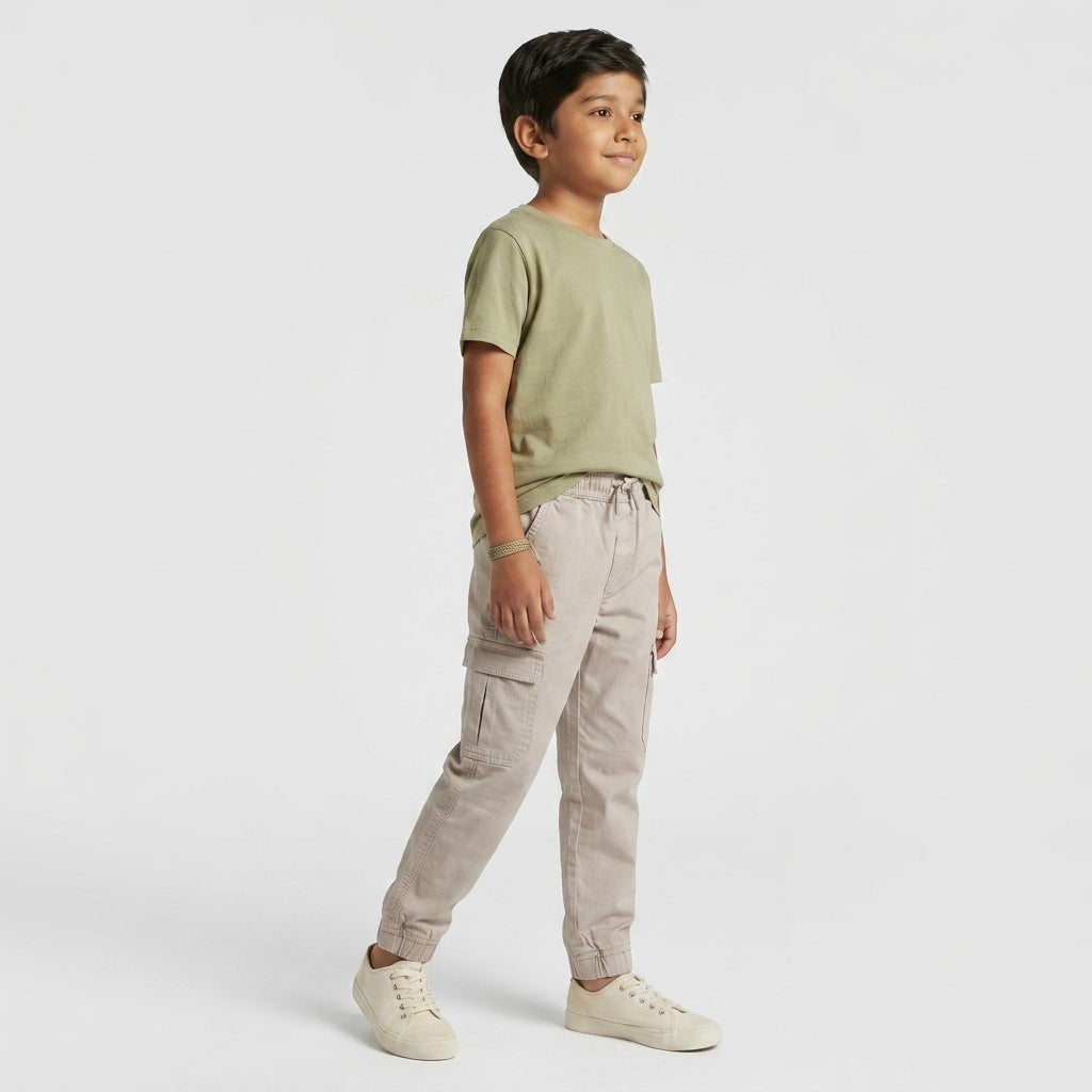 Boys Cotton Solid Mid Rise Joggers