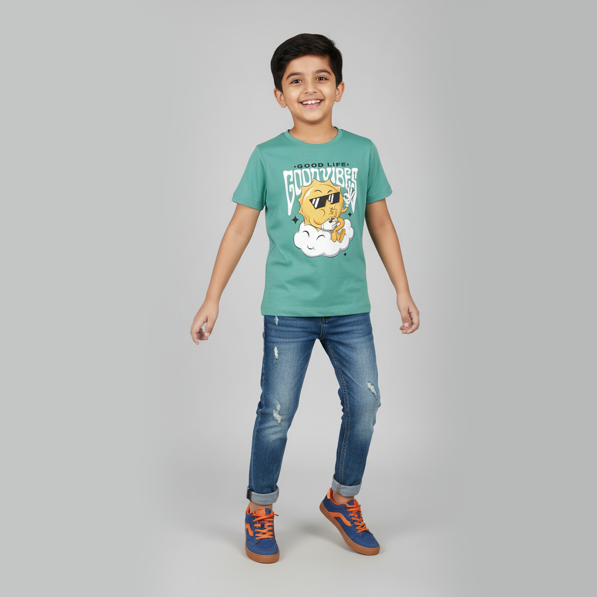 Boys Cotton Crew Neck Graphitee