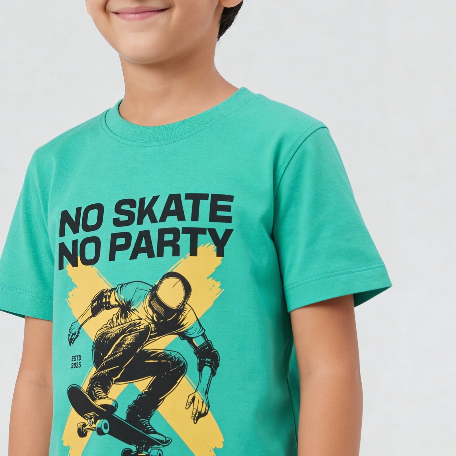 Boys Cotton Crew Neck Graphitee