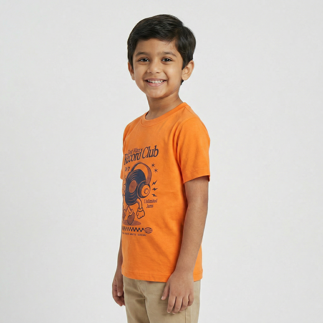Boys Cotton Crew Neck Graphitee