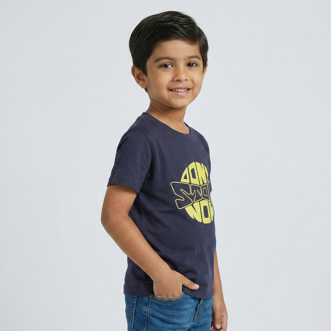 Boys Cotton Crew Neck Graphitee