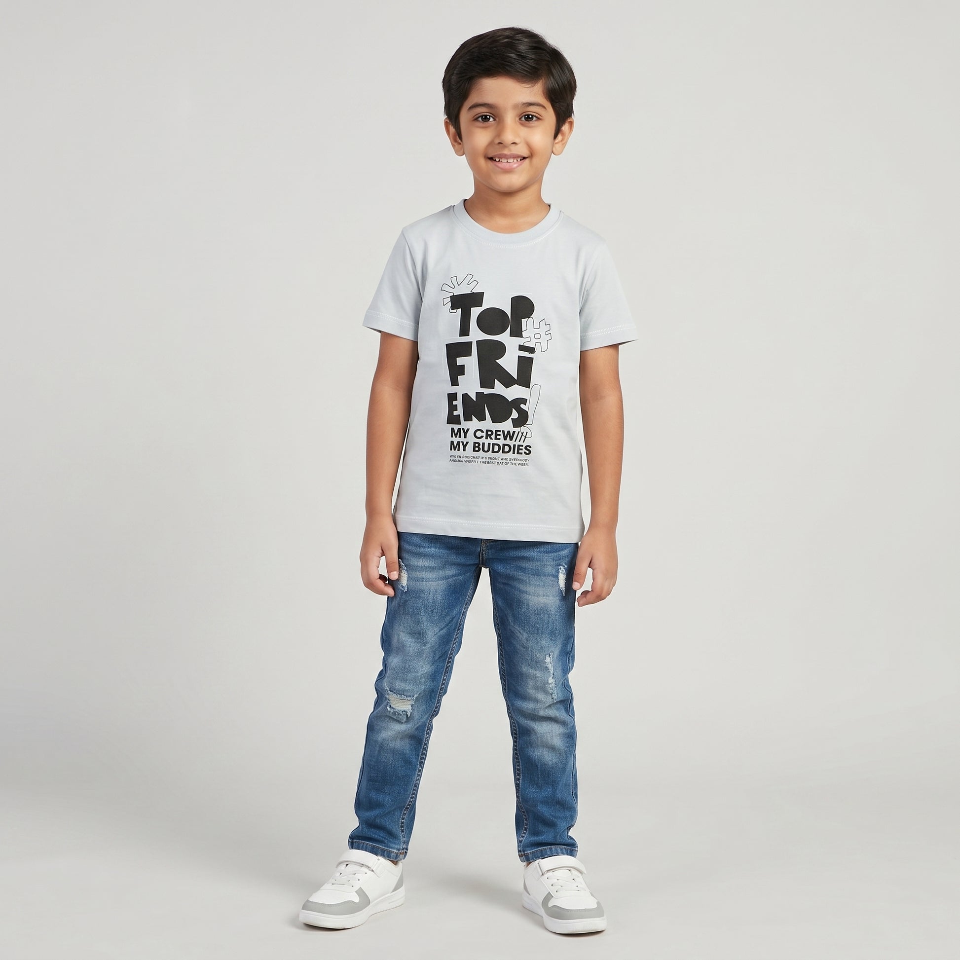 Boys Cotton Crew Neck Graphitee