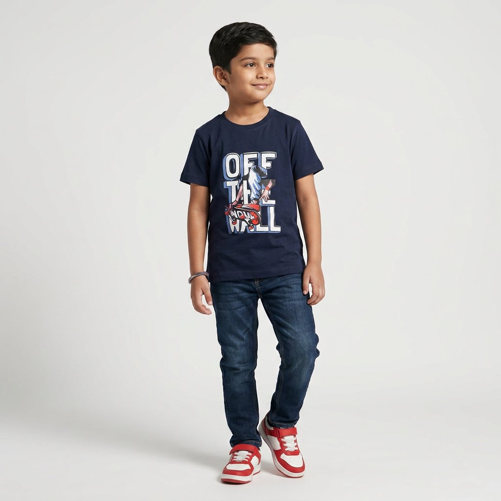 Boys Cotton Crew Neck Graphitee
