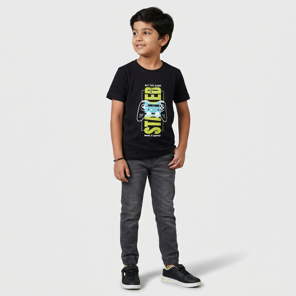Boys Cotton Crew Neck Graphitee