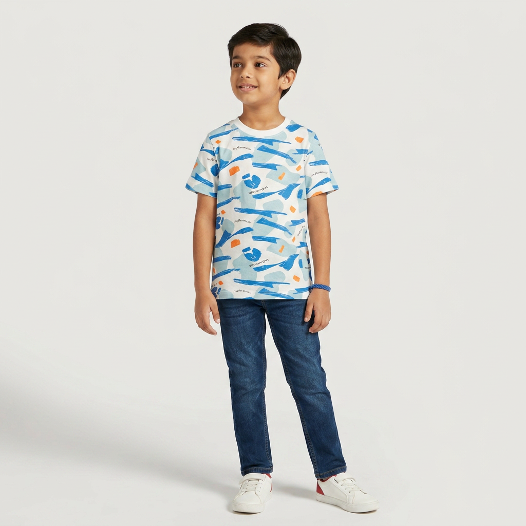 Boys Cotton Crew Neck Graphitee