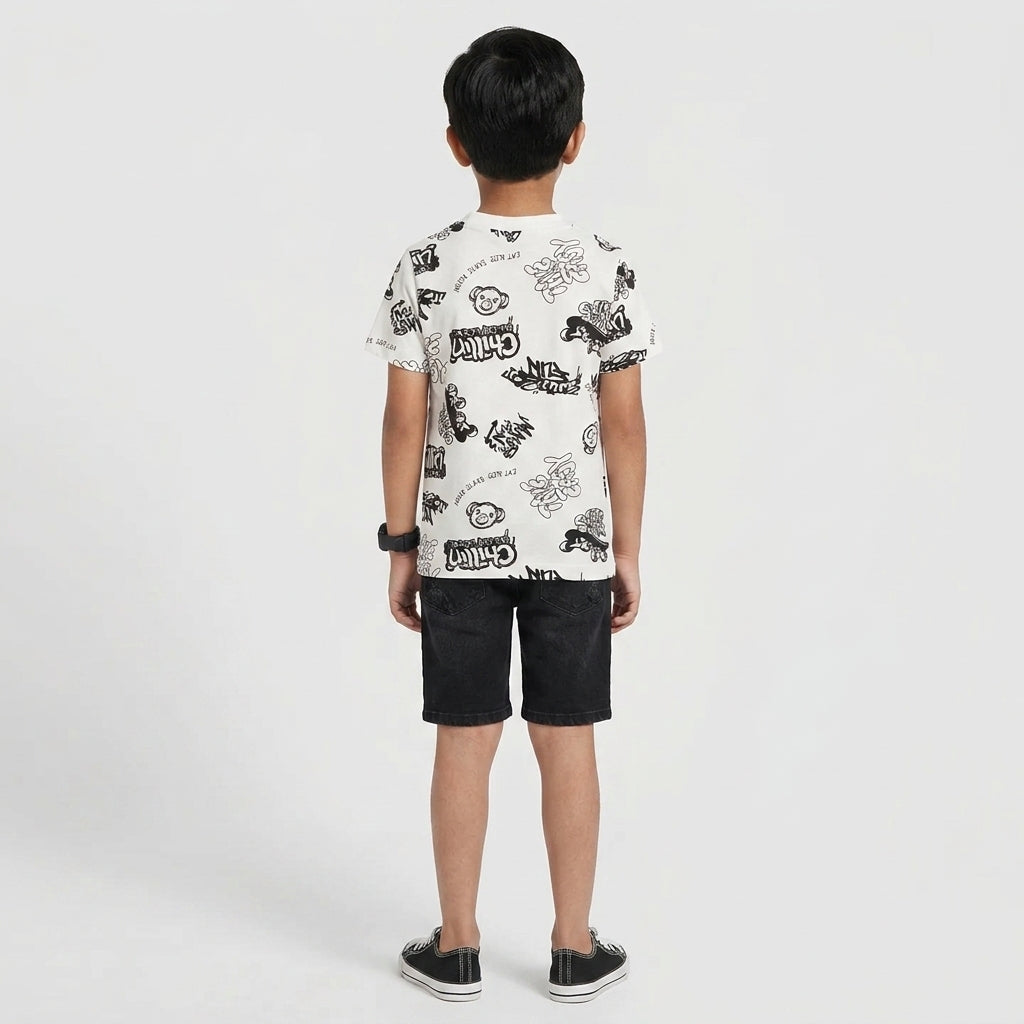 Boys Cotton Crew Neck Graphitee