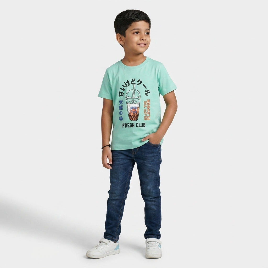 Boys Cotton Crew Neck Graphitee