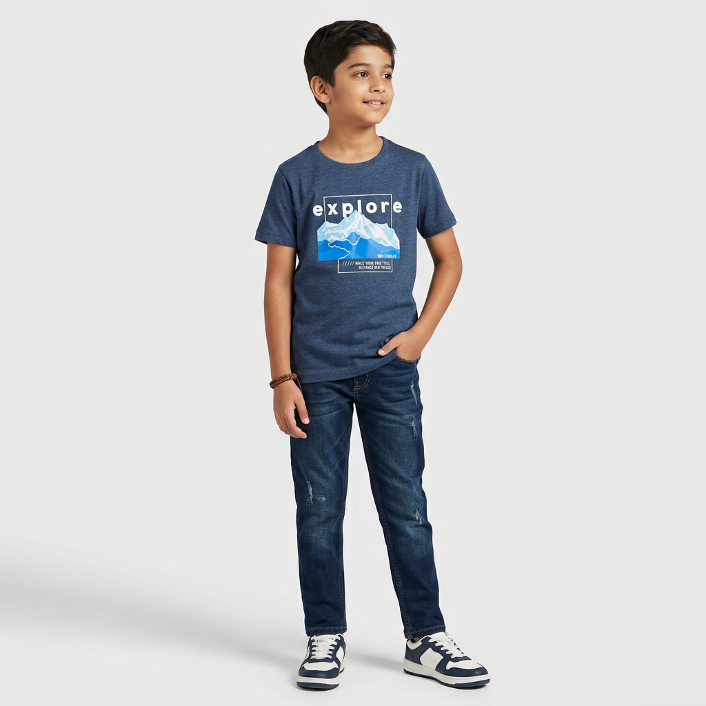 Boys Cotton Crew Neck Graphitee
