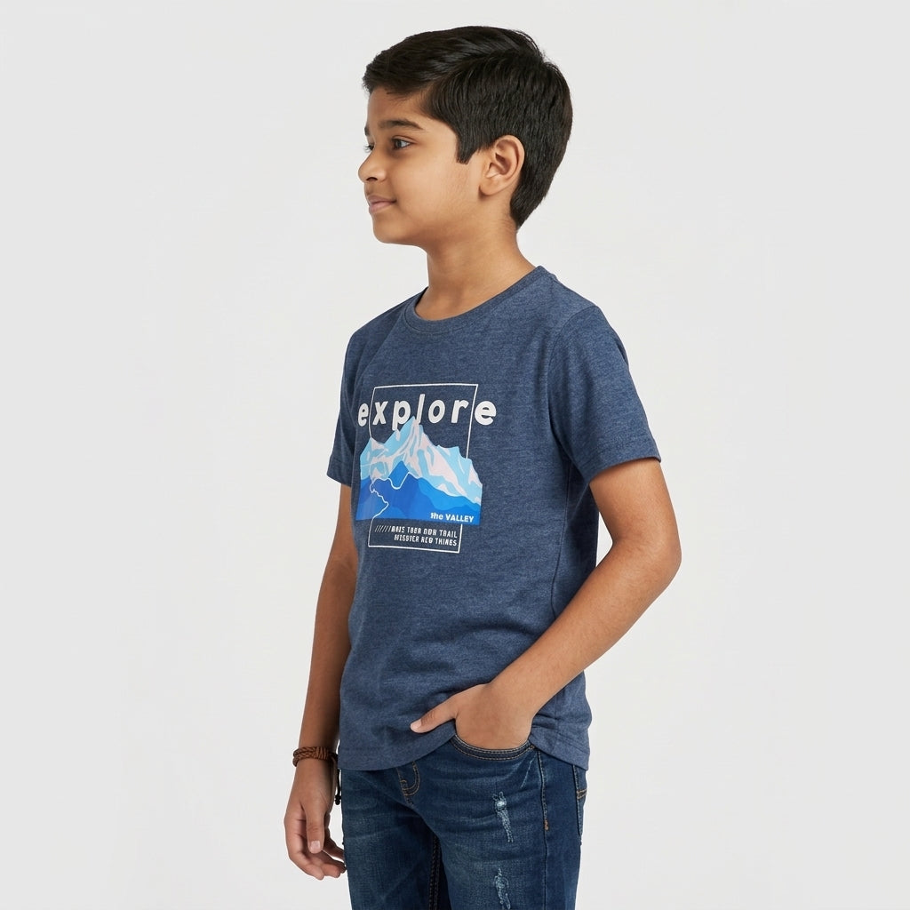 Boys Cotton Crew Neck Graphitee