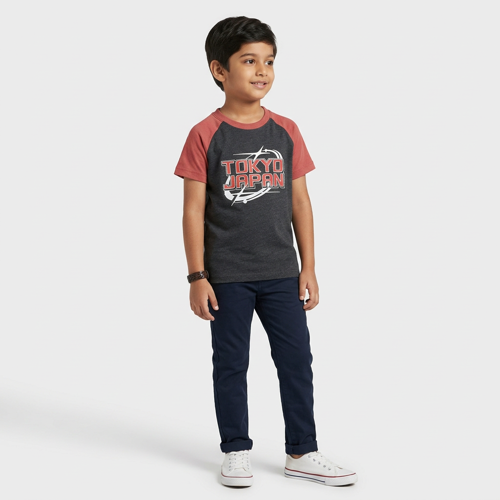 Boys Cotton Crew Neck Graphitee