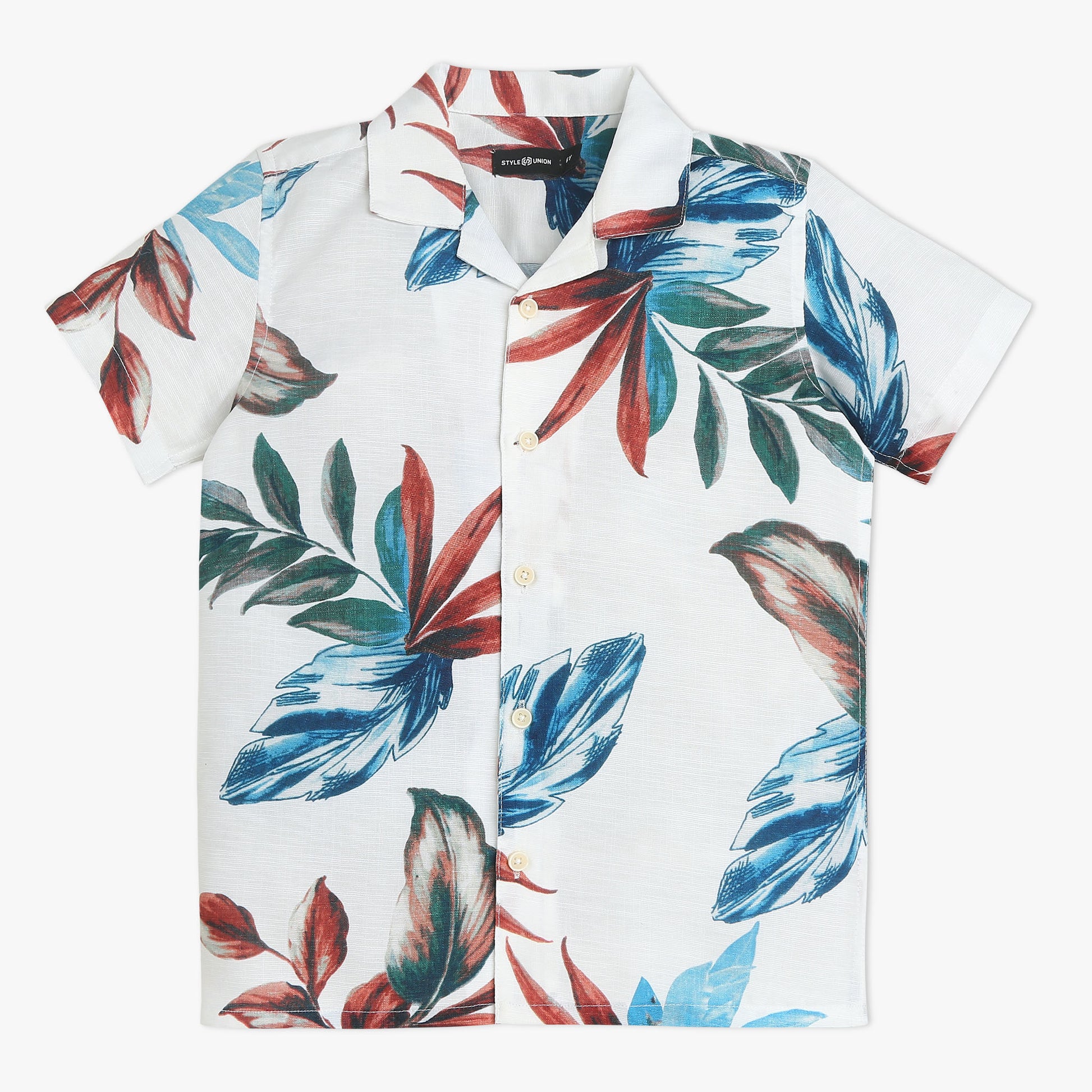 Boys Camp Collar Full Length Printed Shirt
