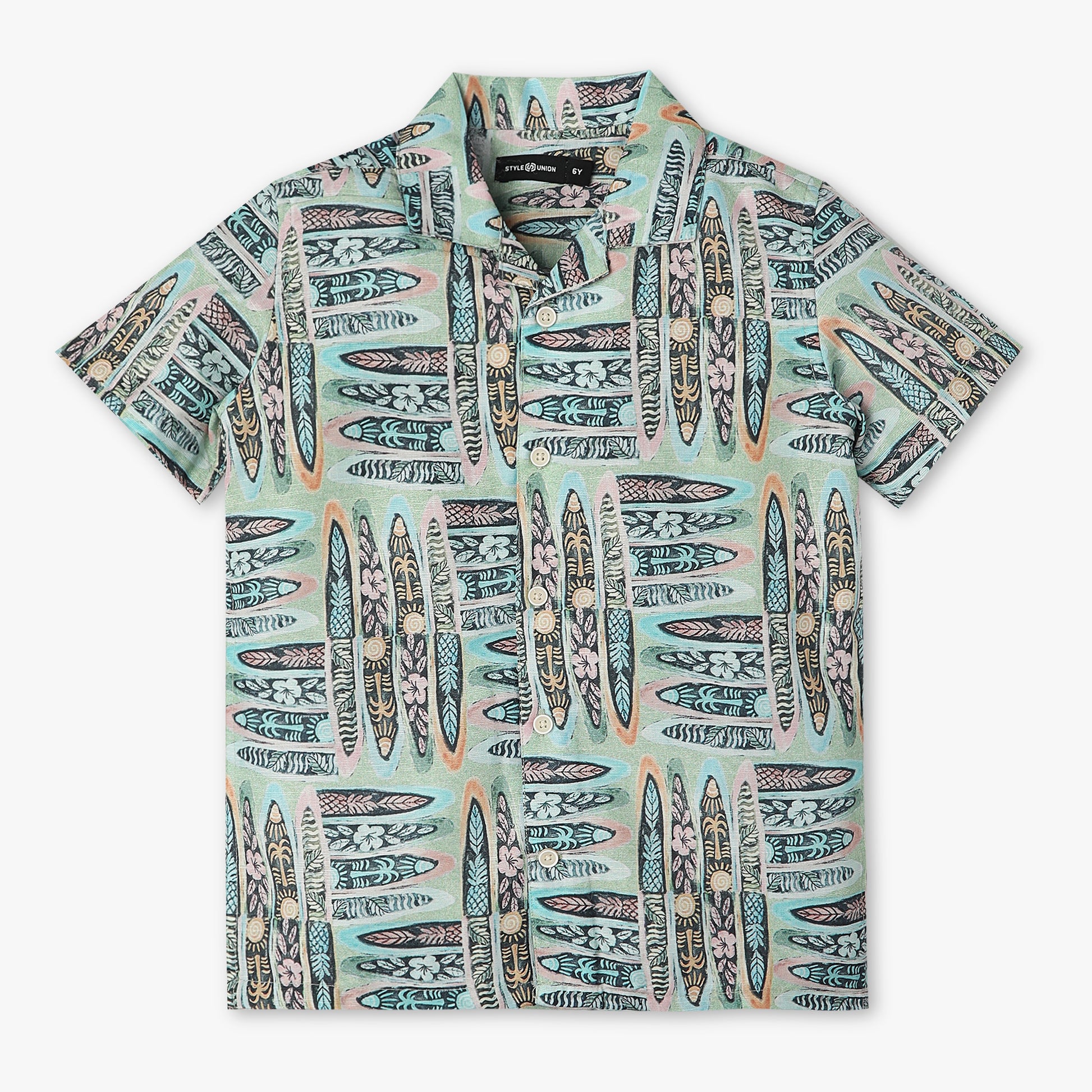 Boys Regular Fit Printed Camp Collar Half Sleeve Shirt