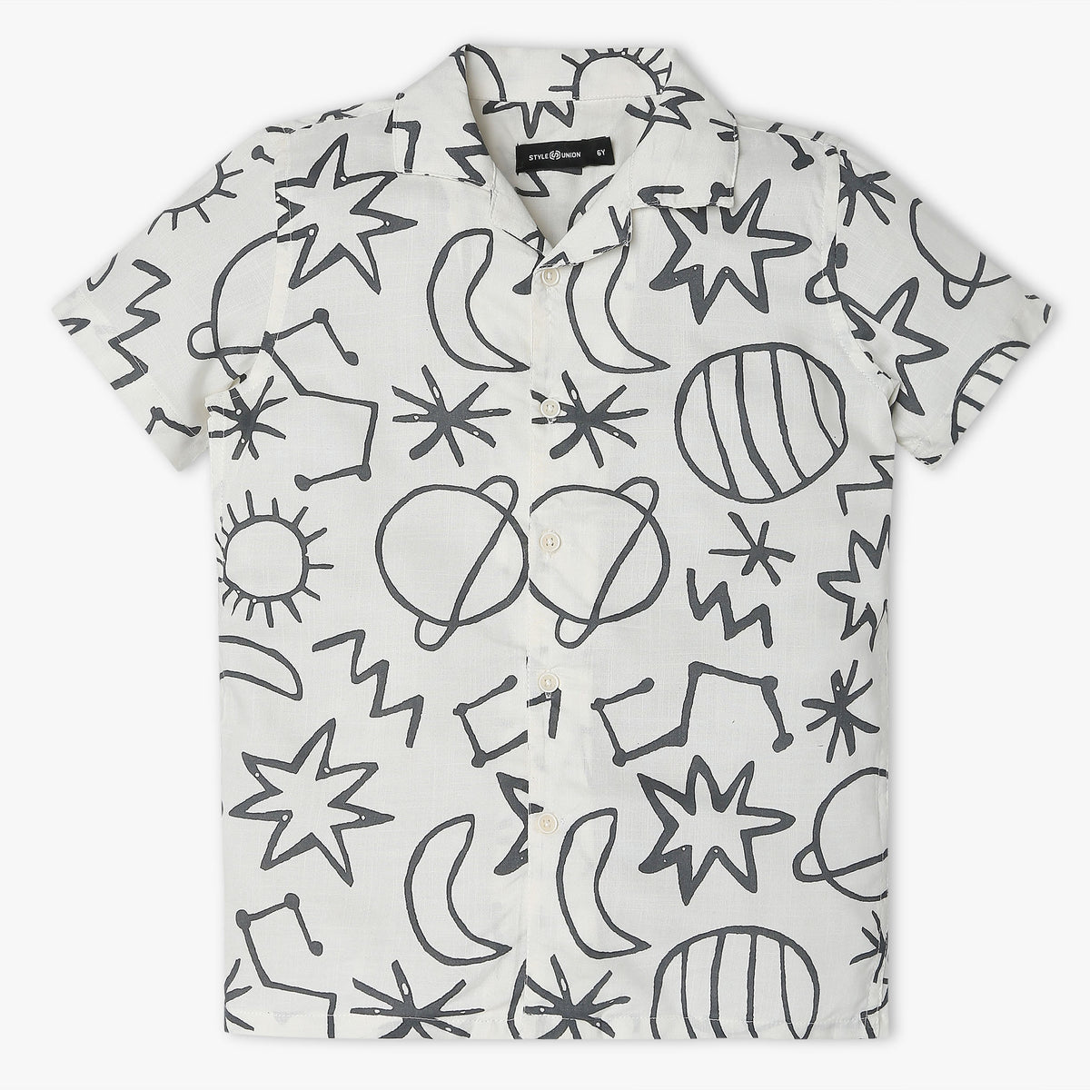 Boys Regular Fit Printed Camp Collar Shirt