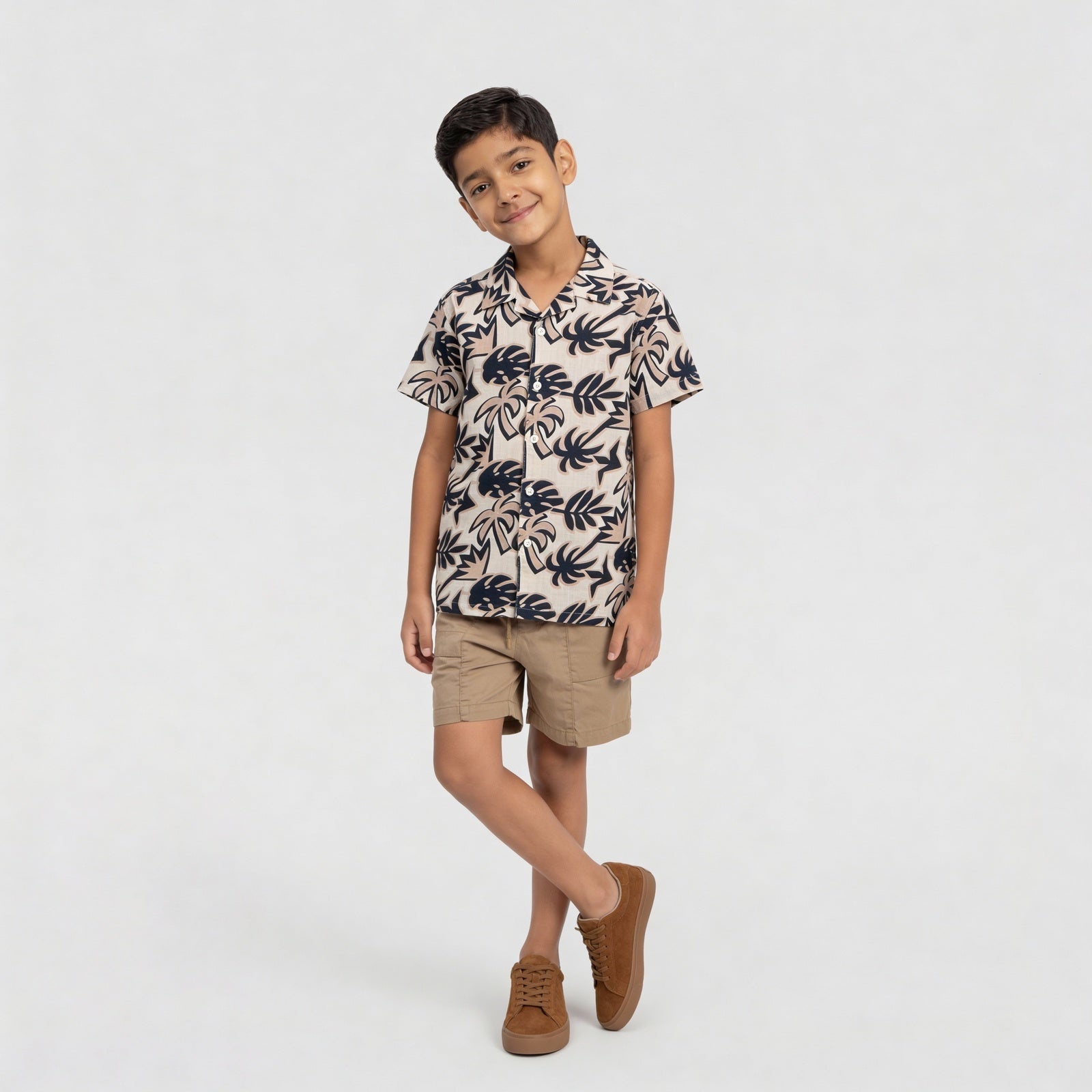 Boys Printed Camp Collar Shirt