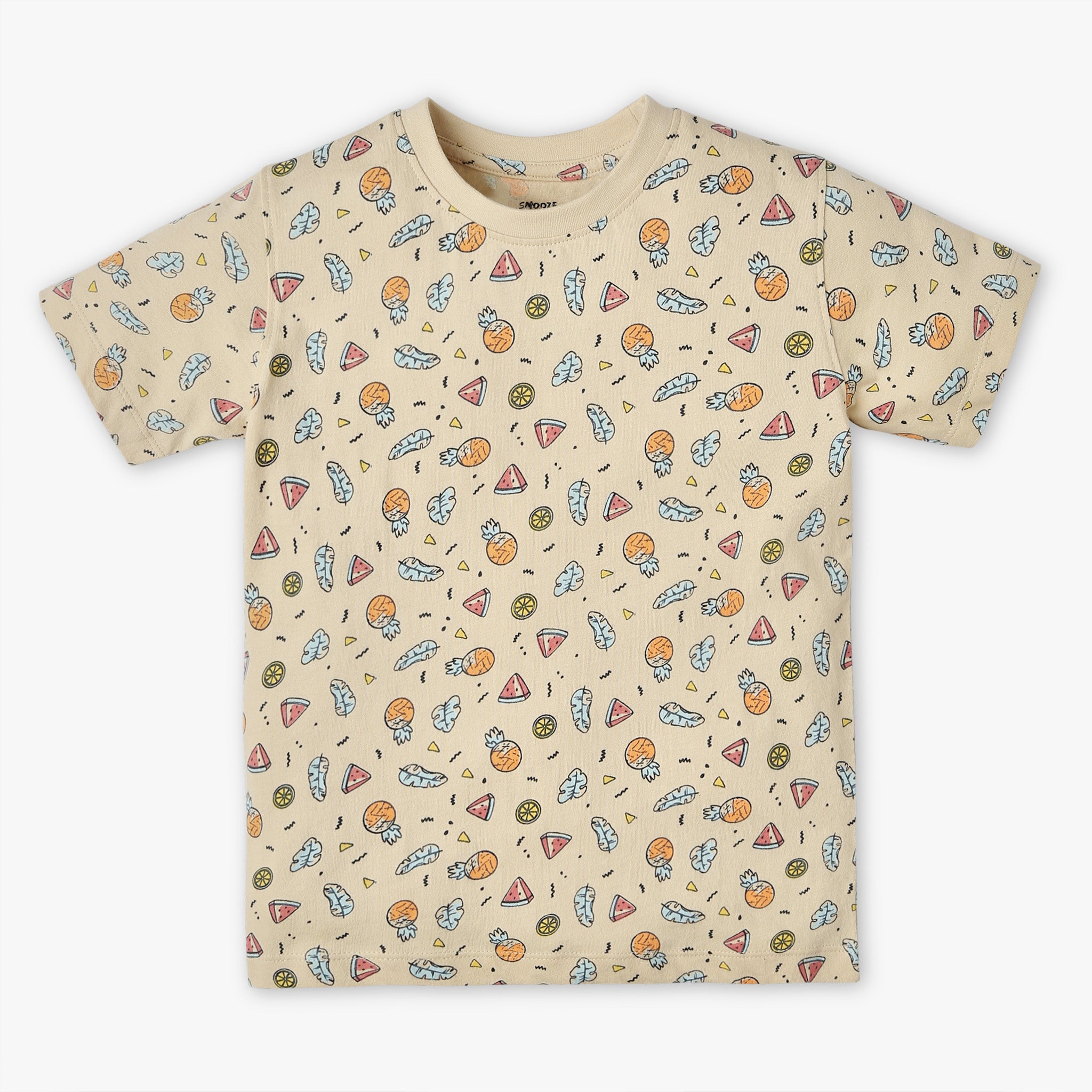 Boys Regular Fit All Over Print Crew Neck T-Shirt with Short Sleepwear Set