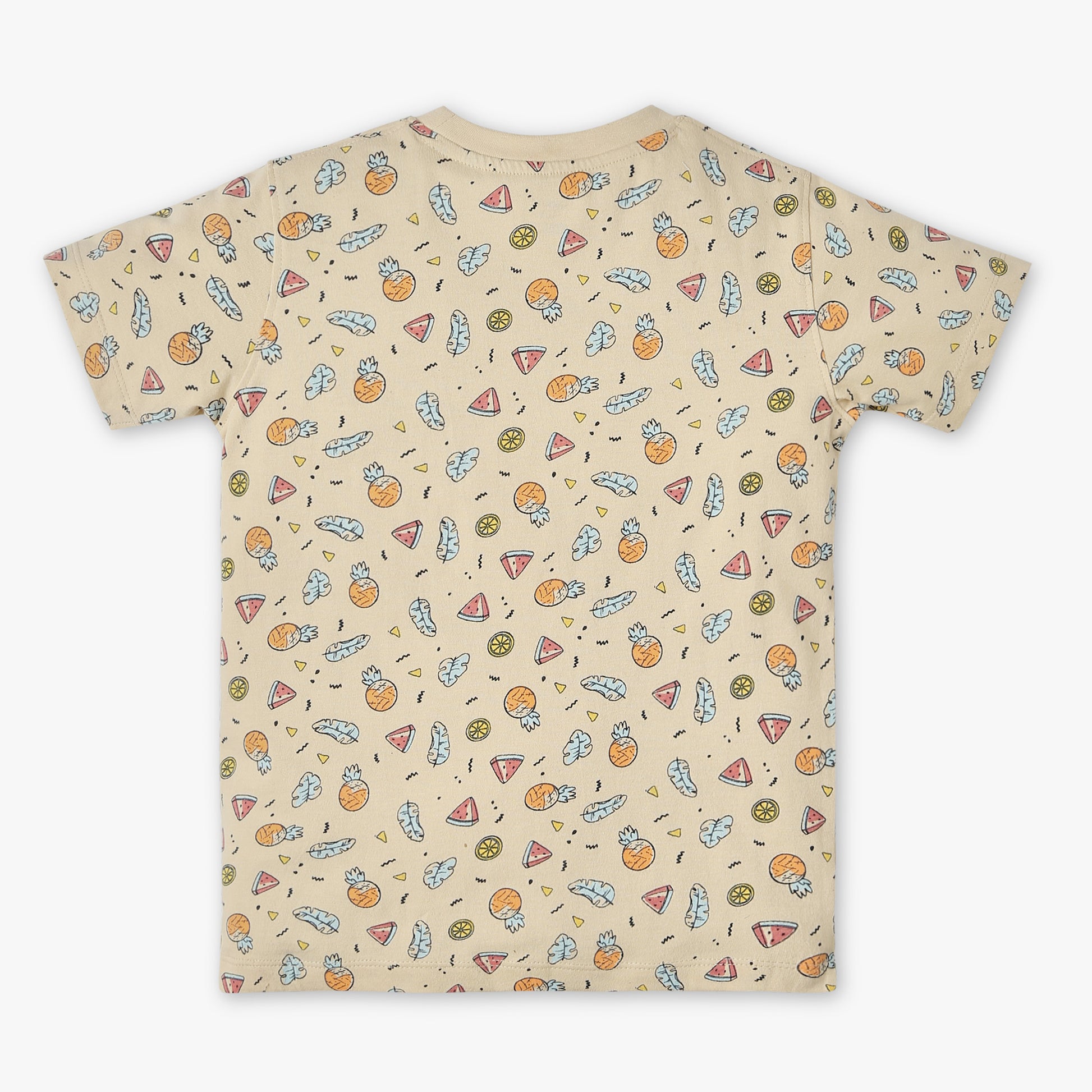 Boys Regular Fit All Over Print Crew Neck T-Shirt with Short Sleepwear Set