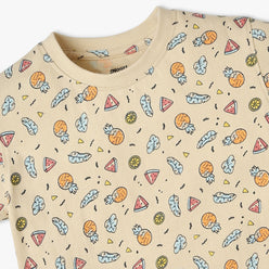 Boys Regular Fit All Over Print Crew Neck T-Shirt with Short Sleepwear Set