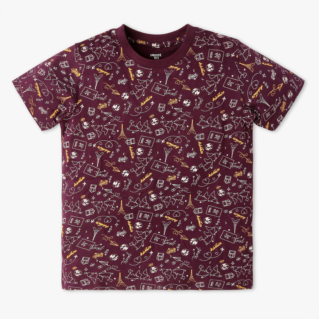Boys Regular Fit All Over Print Crew Neck T-Shirt with Short Sleepwear Set