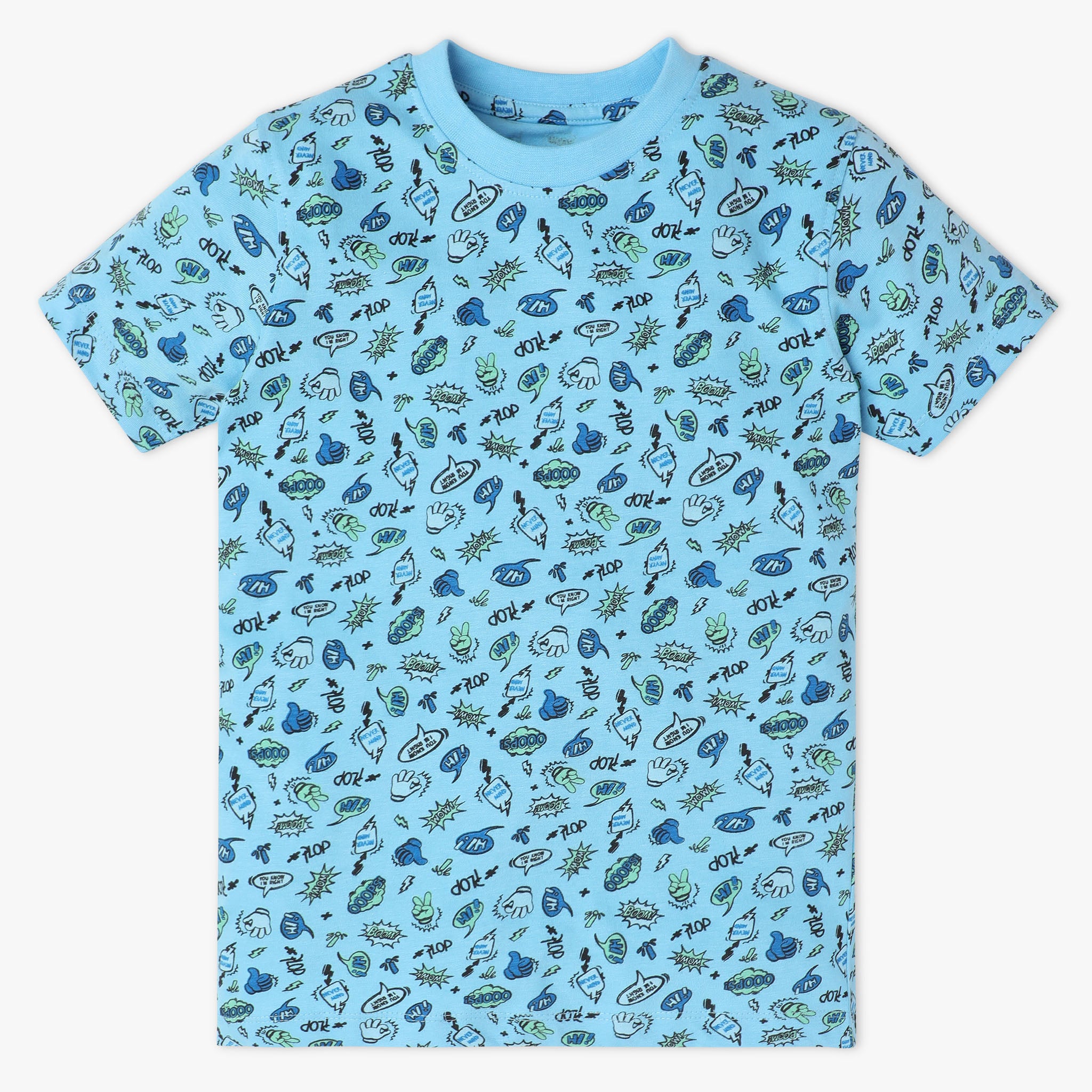 Boys Regular Fit All Over Print Crew Neck Full Sleeve T-Shirt with Trackpant Sleepwear Set