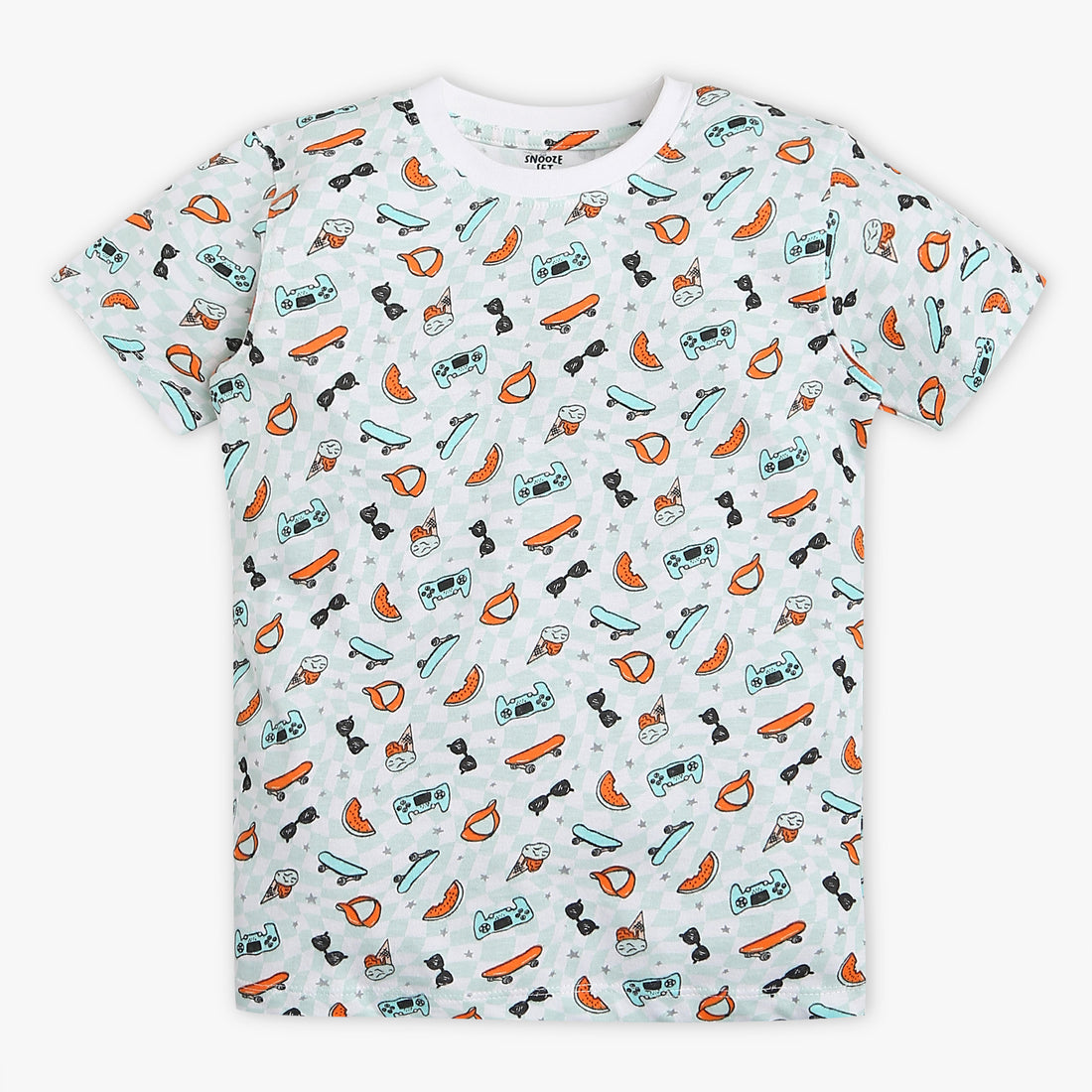 Boys Regular Fit All Over Print Crew Neck Full Sleeve T-Shirt with Trackpant Sleepwear Set