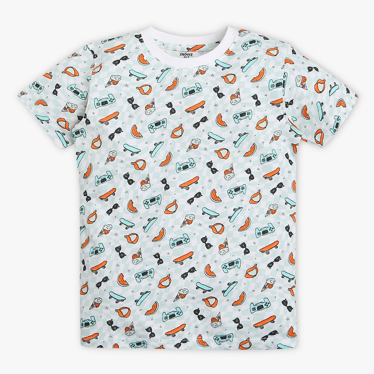 Boys Regular Fit All Over Print Crew Neck Full Sleeve T-Shirt with Trackpant Sleepwear Set