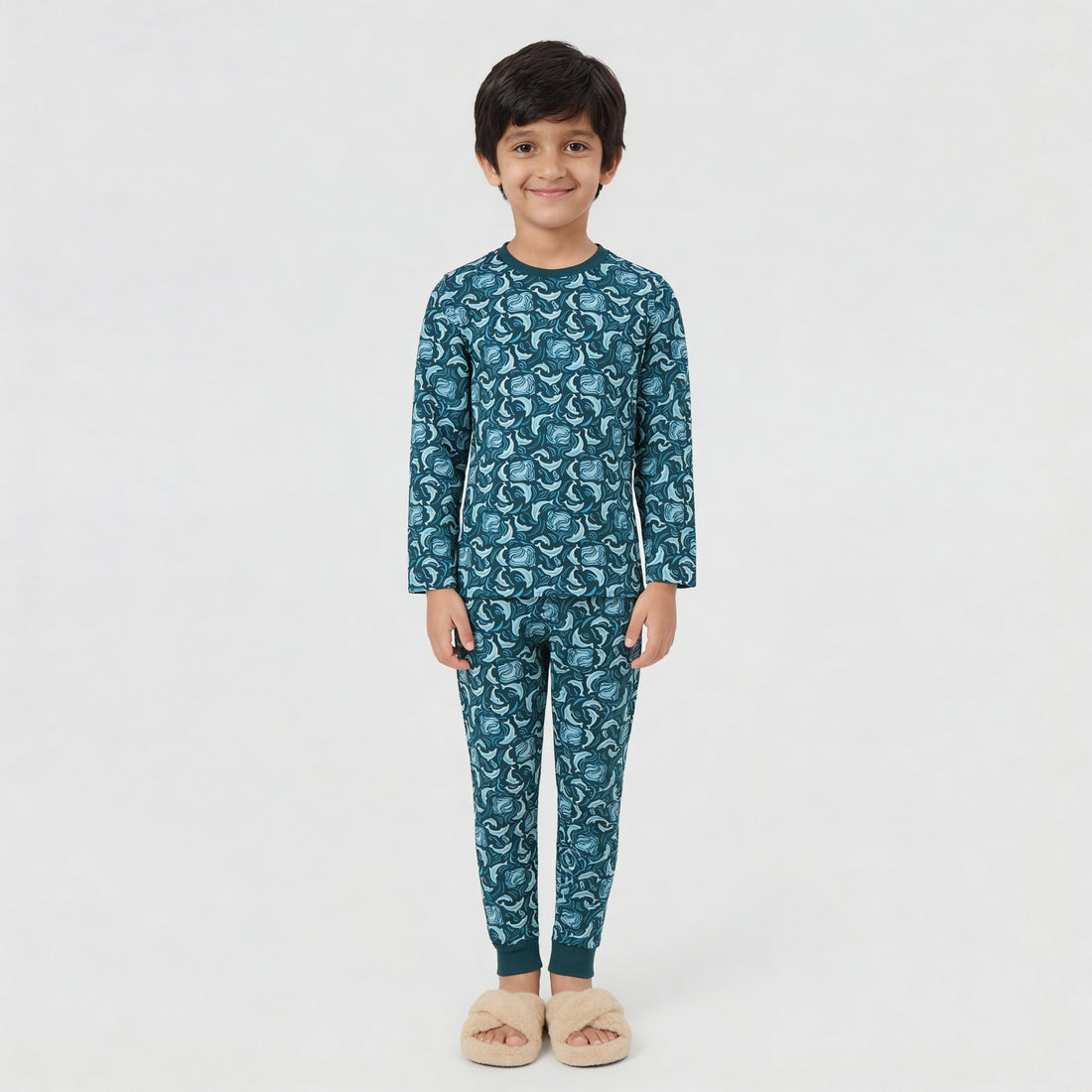 Cotton Printed Full Sleeve T-Shirt with Track Pant Sleepwear Set
