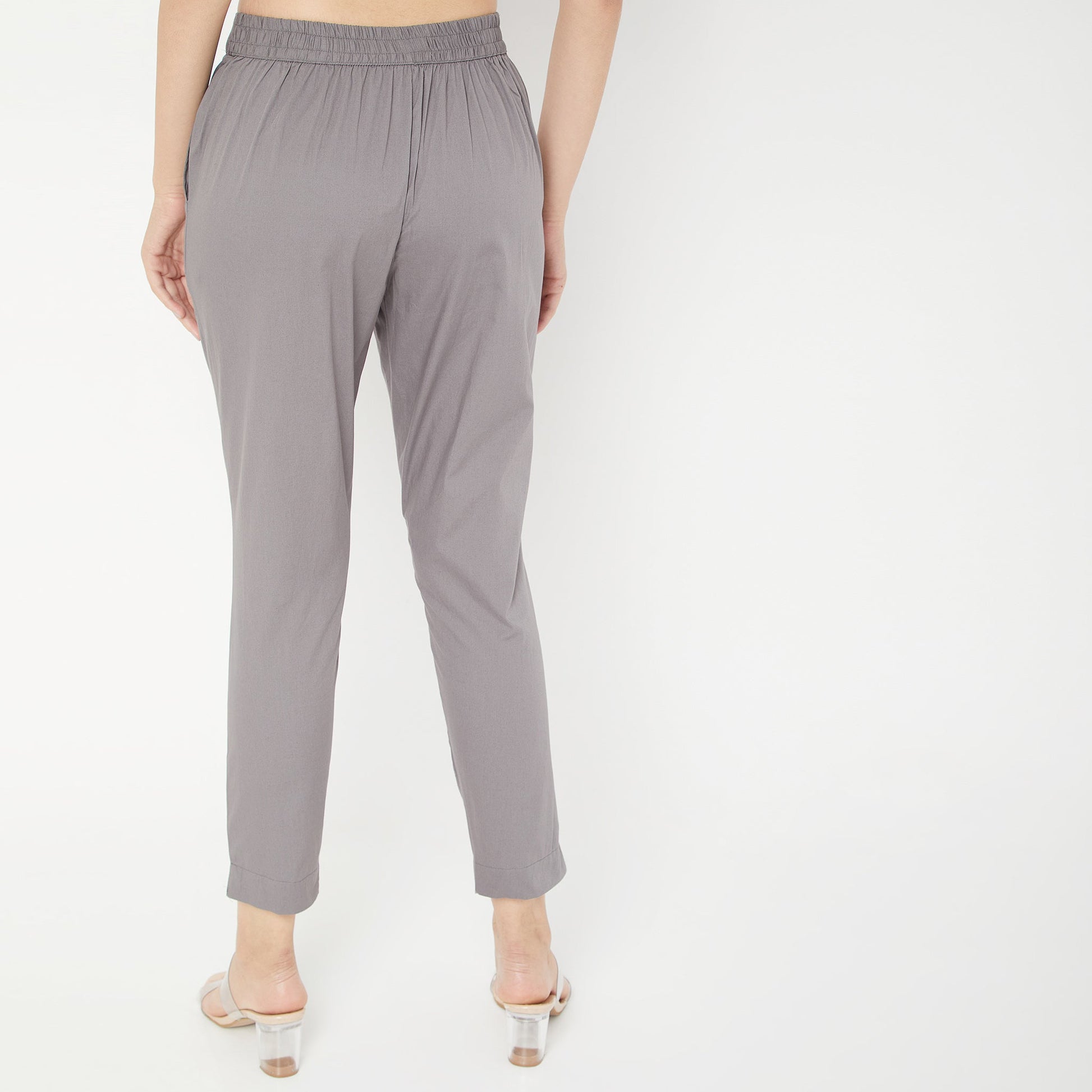 Slim Fit Solid Mid Rise Pants