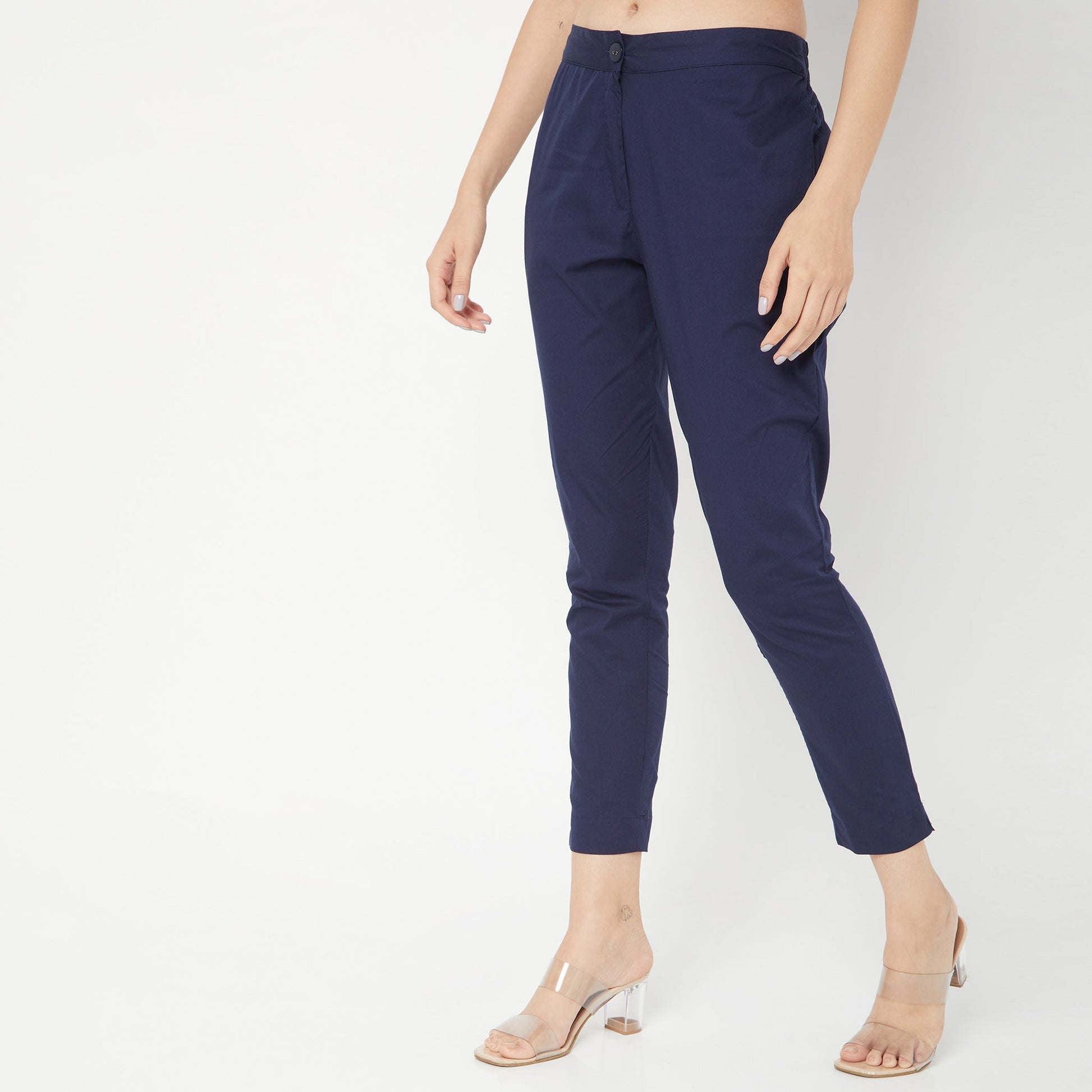 Slim Fit Solid Mid Rise Pants