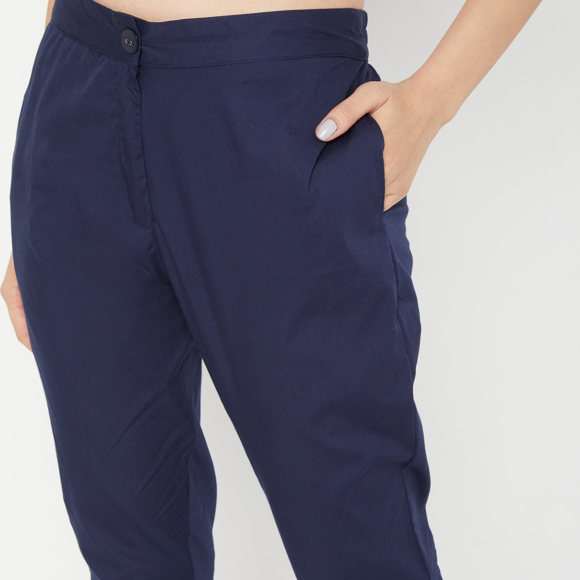Slim Fit Solid Mid Rise Pants