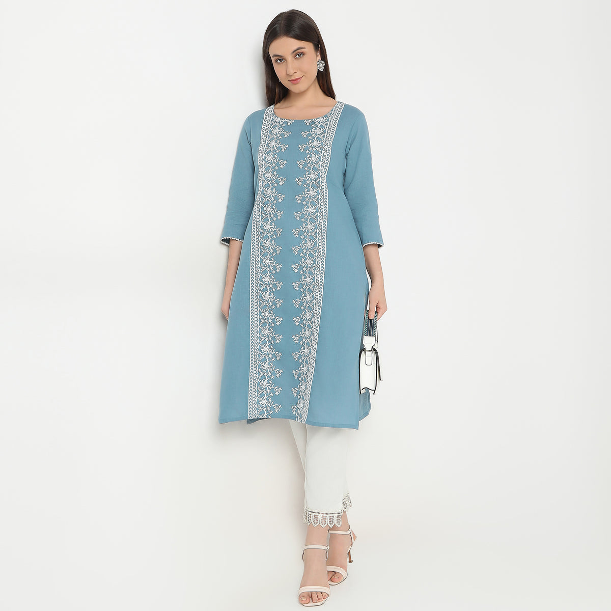 Straight Fit Embroidered U-Neck Kurta