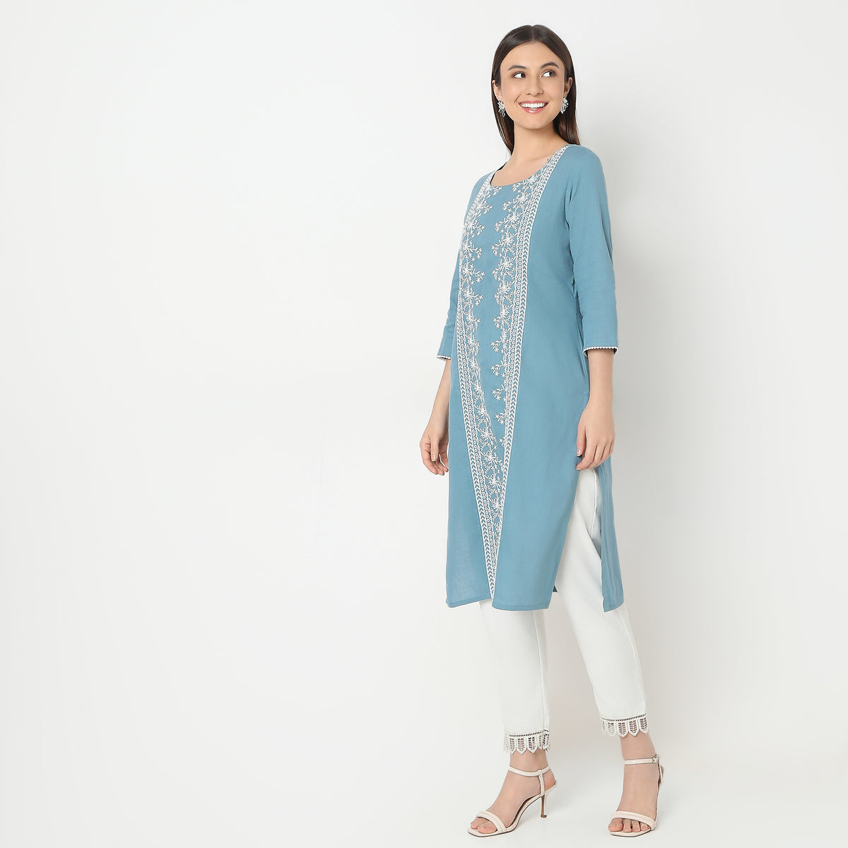 Straight Fit Embroidered U-Neck Kurta