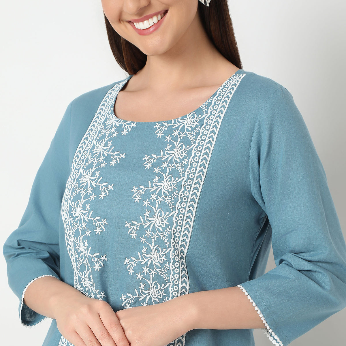 Straight Fit Embroidered U-Neck Kurta