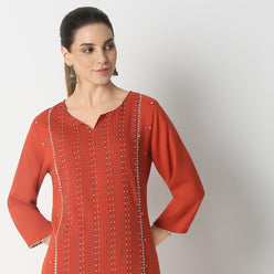 Printed Below Knee Straight Fit Table Kurta
