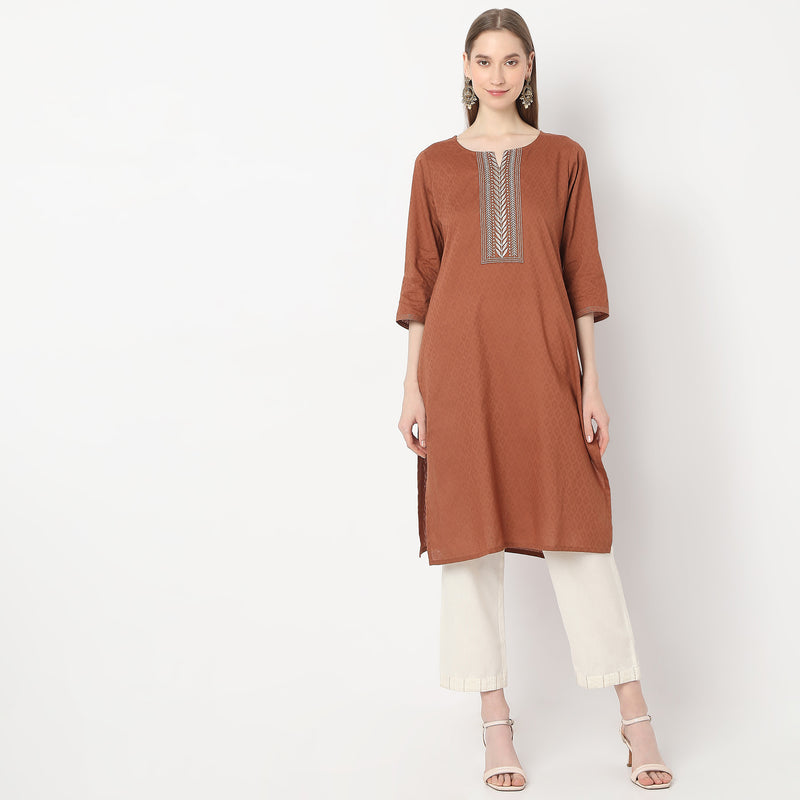 Embroidered Below Knee Straight Table Kurta