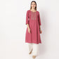 Embroidered Below Knee Length Straight Table Kurta