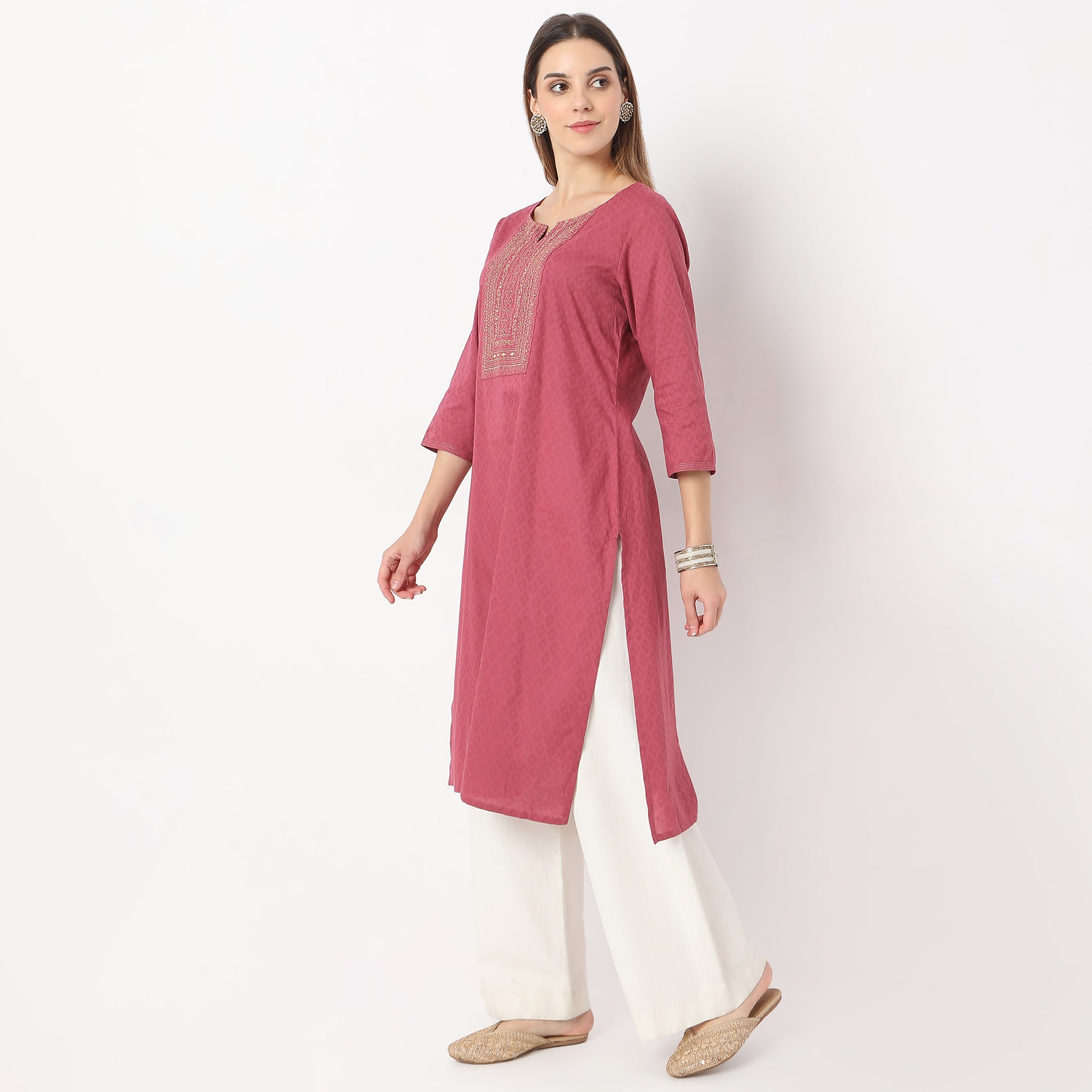 Embroidered Below Knee Length Straight Table Kurta