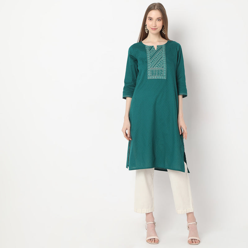 Embroidered Below Knee Straight Table Kurta