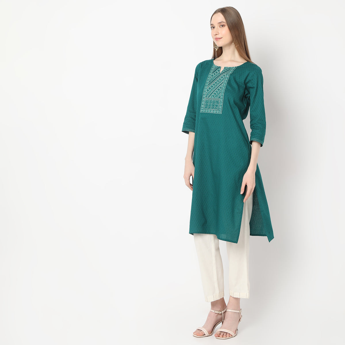 Embroidered Below Knee Straight Table Kurta