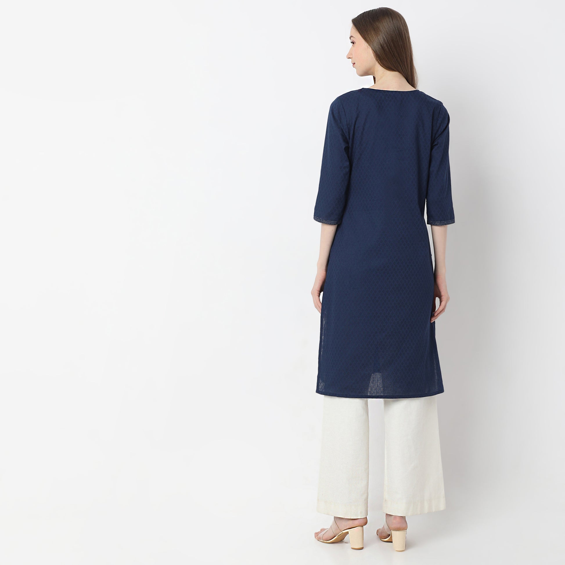 Embroidered Below Knee Straight Fit Table Kurta