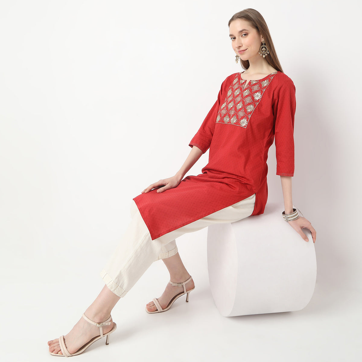 Embroidered Below Knee Straight Table Kurta