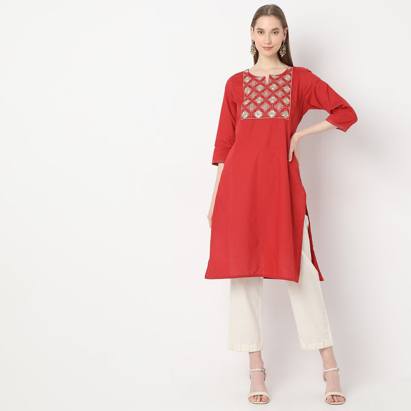 Embroidered Below Knee Straight Table Kurta