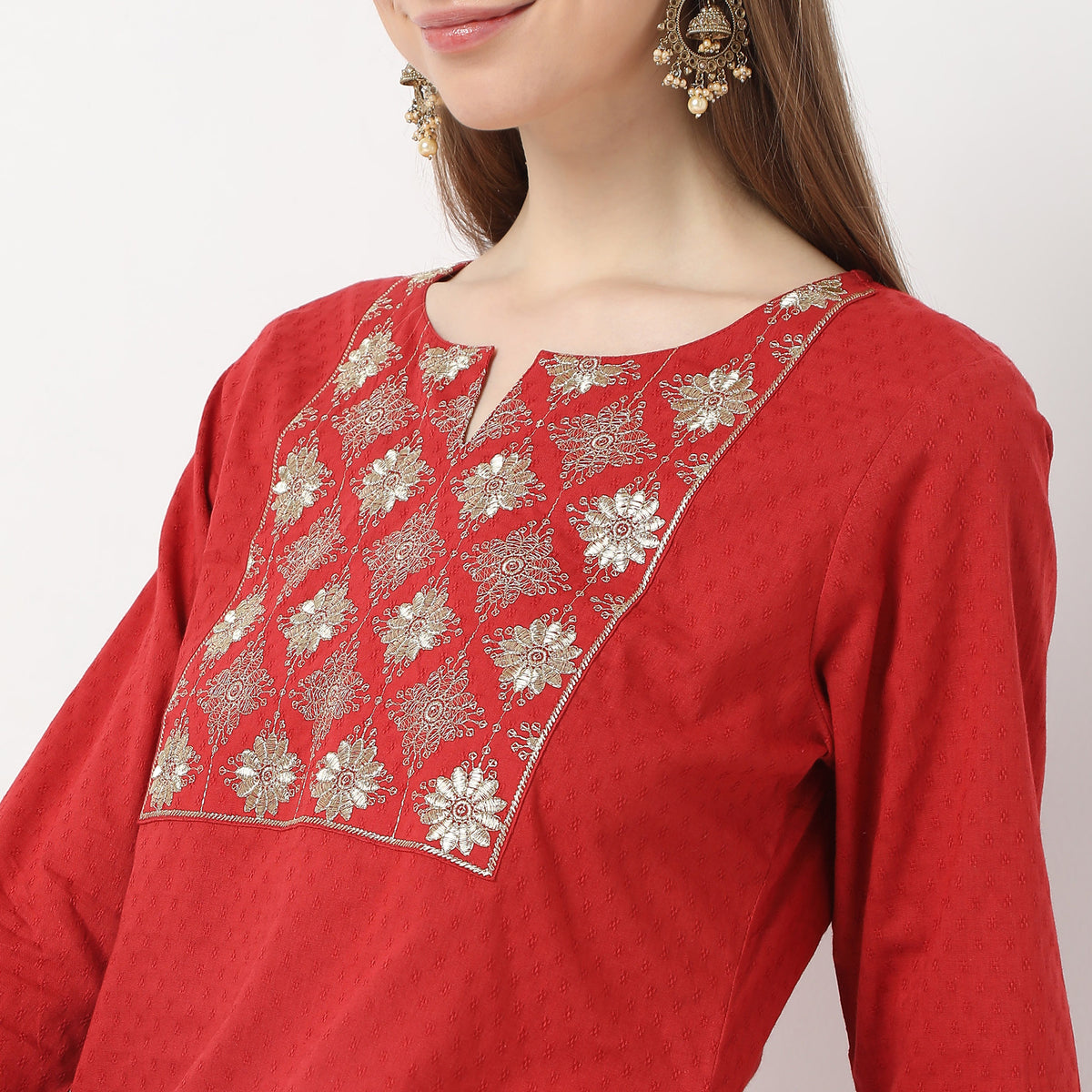 Embroidered Below Knee Straight Table Kurta