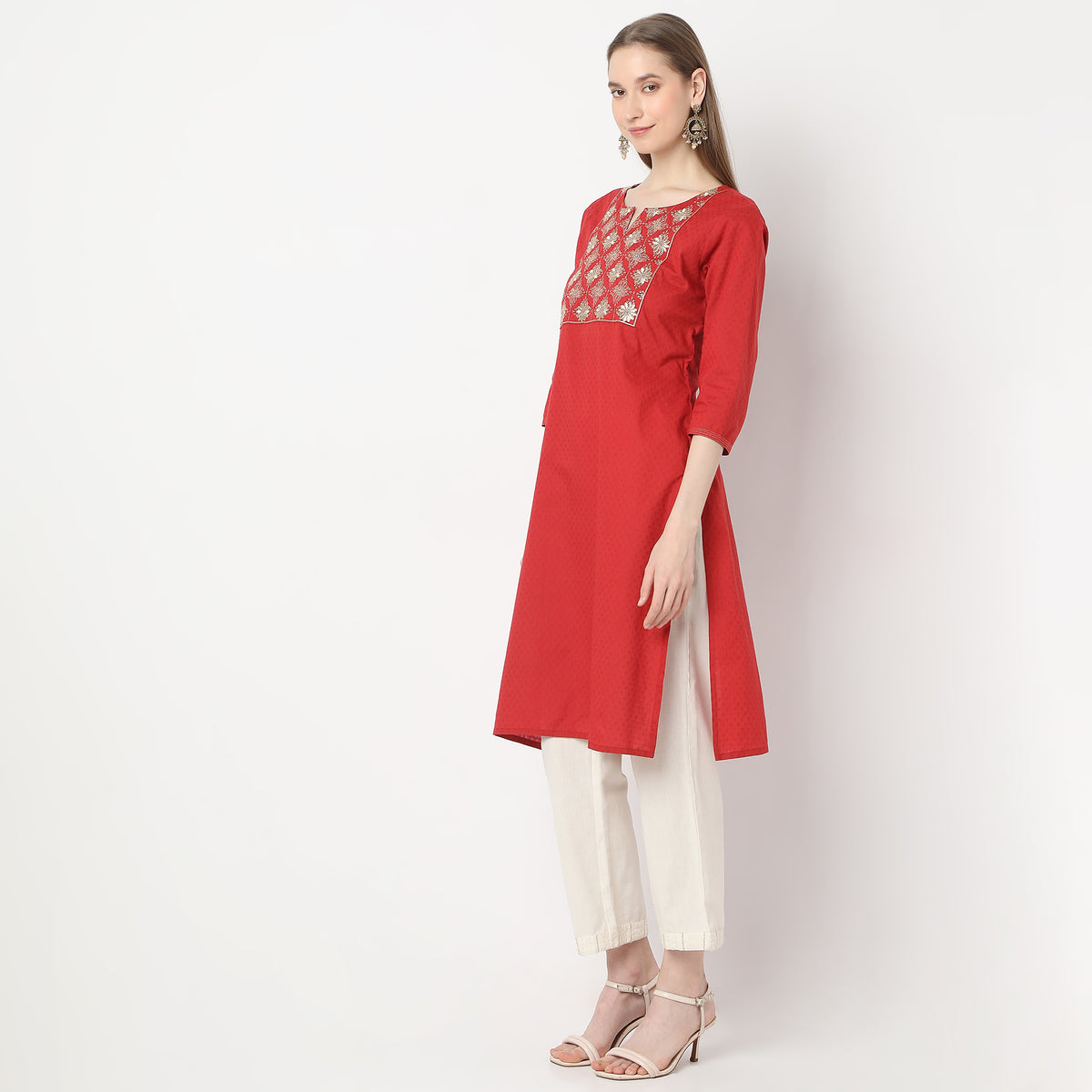 Embroidered Below Knee Straight Table Kurta