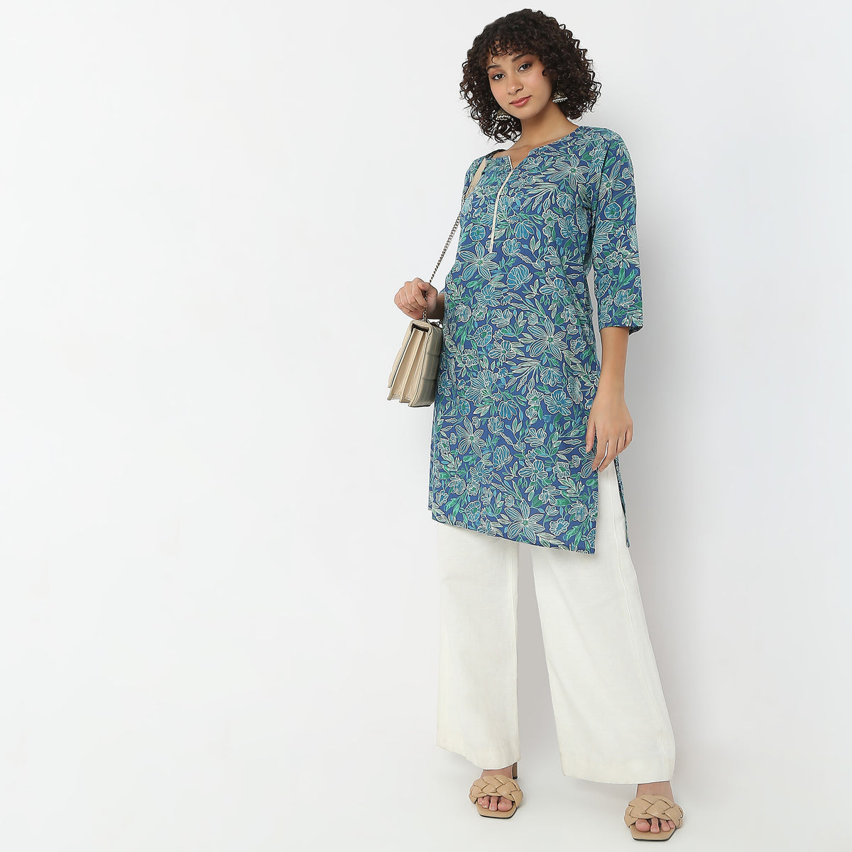 Straight Fit Floral Knee Length Kurta