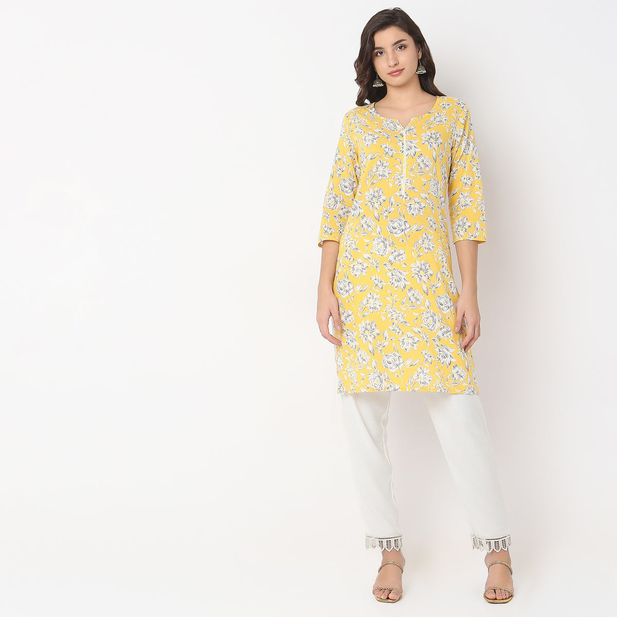 Straight Fit Floral Kurta